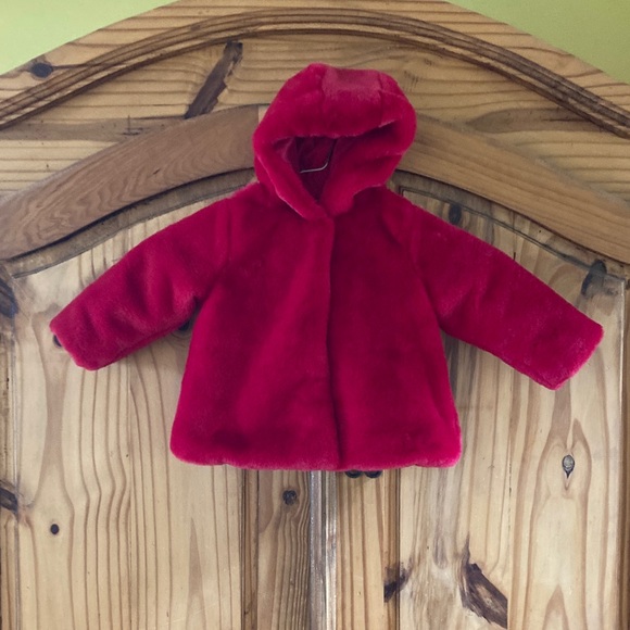 First Impressions Other - Girls First Impressions red long sleeve faux fur coat size 18 months - NWT